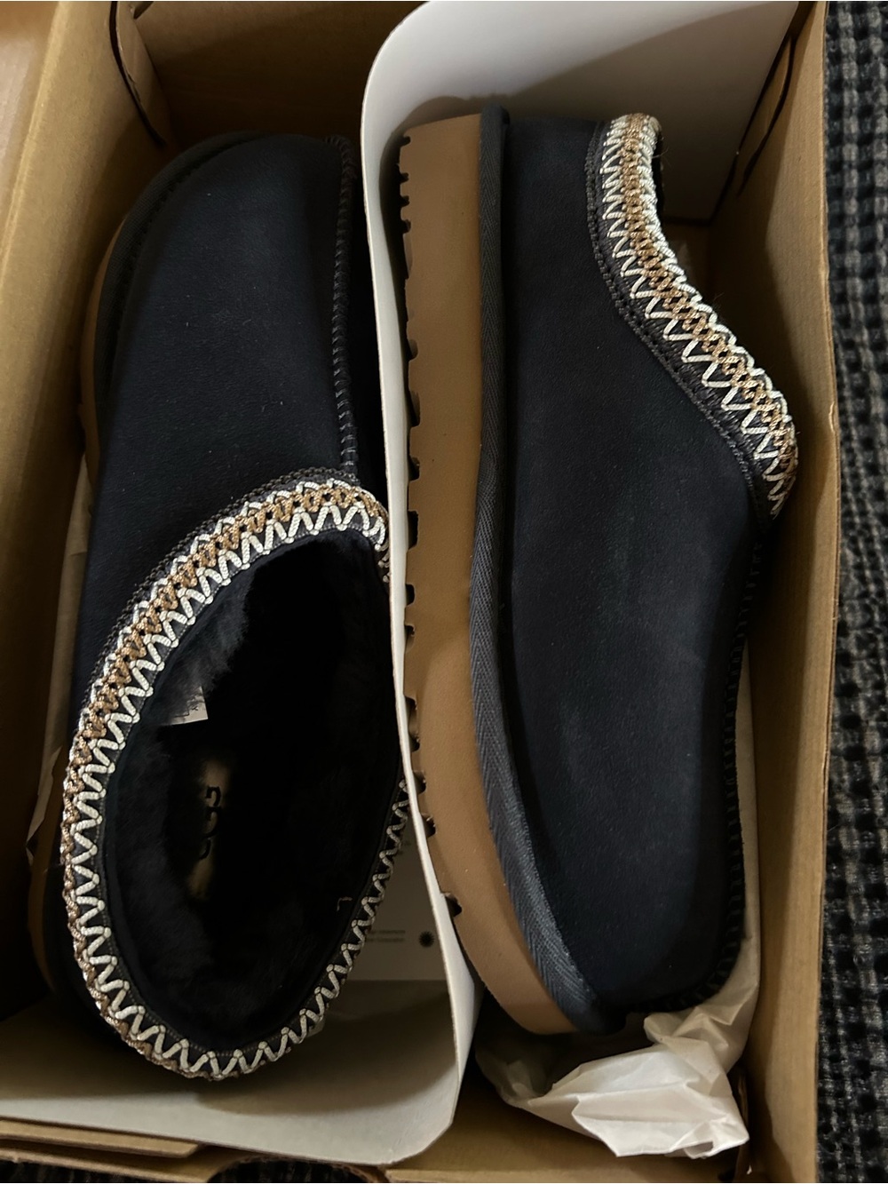 Dark Indigo UGG Tasman Shearling Lined Slippers with Contrast Stitching